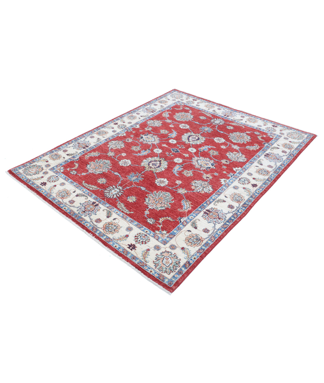 Hand Knotted Ziegler Farhan Wool Rug - 5'0'' x 6'7'' 5'0'' x 6'7'' (150 X 198) / Red / Ivory
