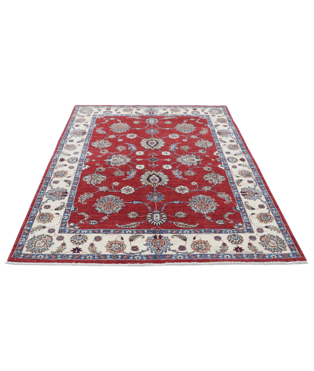 Hand Knotted Ziegler Farhan Wool Rug - 5'0'' x 6'7'' 5'0'' x 6'7'' (150 X 198) / Red / Ivory