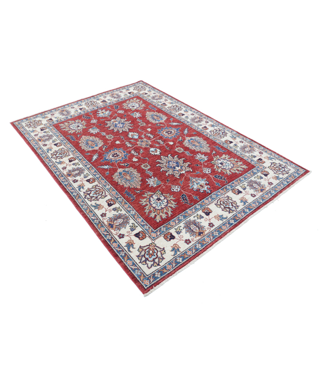 Hand Knotted Ziegler Farhan Wool Rug - 4'10'' x 6'6'' 4'10'' x 6'6'' (145 X 195) / Red / Ivory