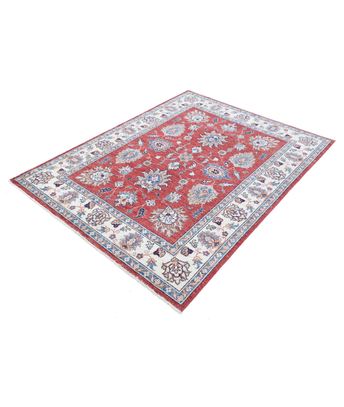 Hand Knotted Ziegler Farhan Wool Rug - 4'10'' x 6'6'' 4'10'' x 6'6'' (145 X 195) / Red / Ivory