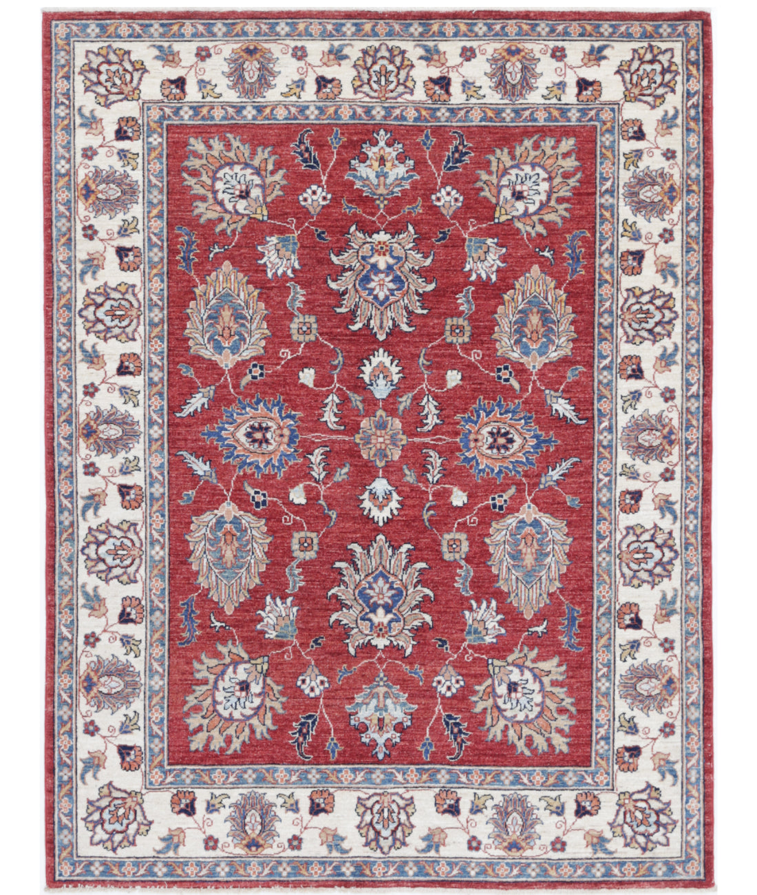 Hand Knotted Ziegler Farhan Wool Rug - 4&#39;10&#39;&#39; x 6&#39;6&#39;&#39; 4&#39;10&#39;&#39; x 6&#39;6&#39;&#39; (145 X 195) / Red / Ivory