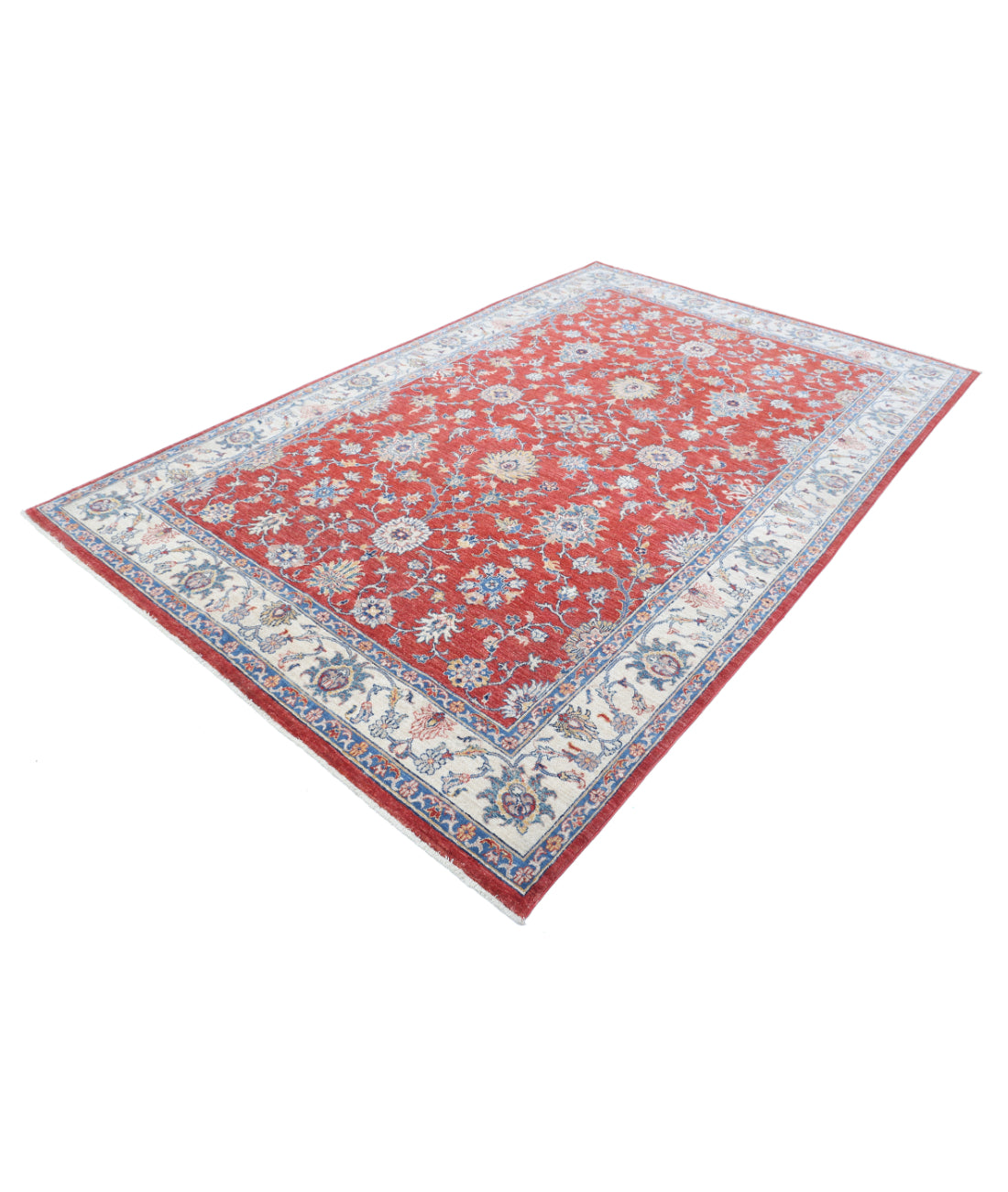 Hand Knotted Ziegler Farhan Wool Rug - 6'5'' x 9'9'' 6'5'' x 9'9'' (193 X 293) / Red / Ivory