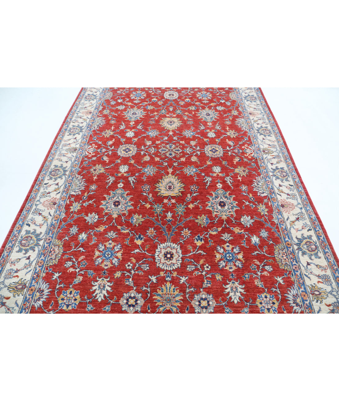 Hand Knotted Ziegler Farhan Wool Rug - 6'5'' x 9'9'' 6'5'' x 9'9'' (193 X 293) / Red / Ivory
