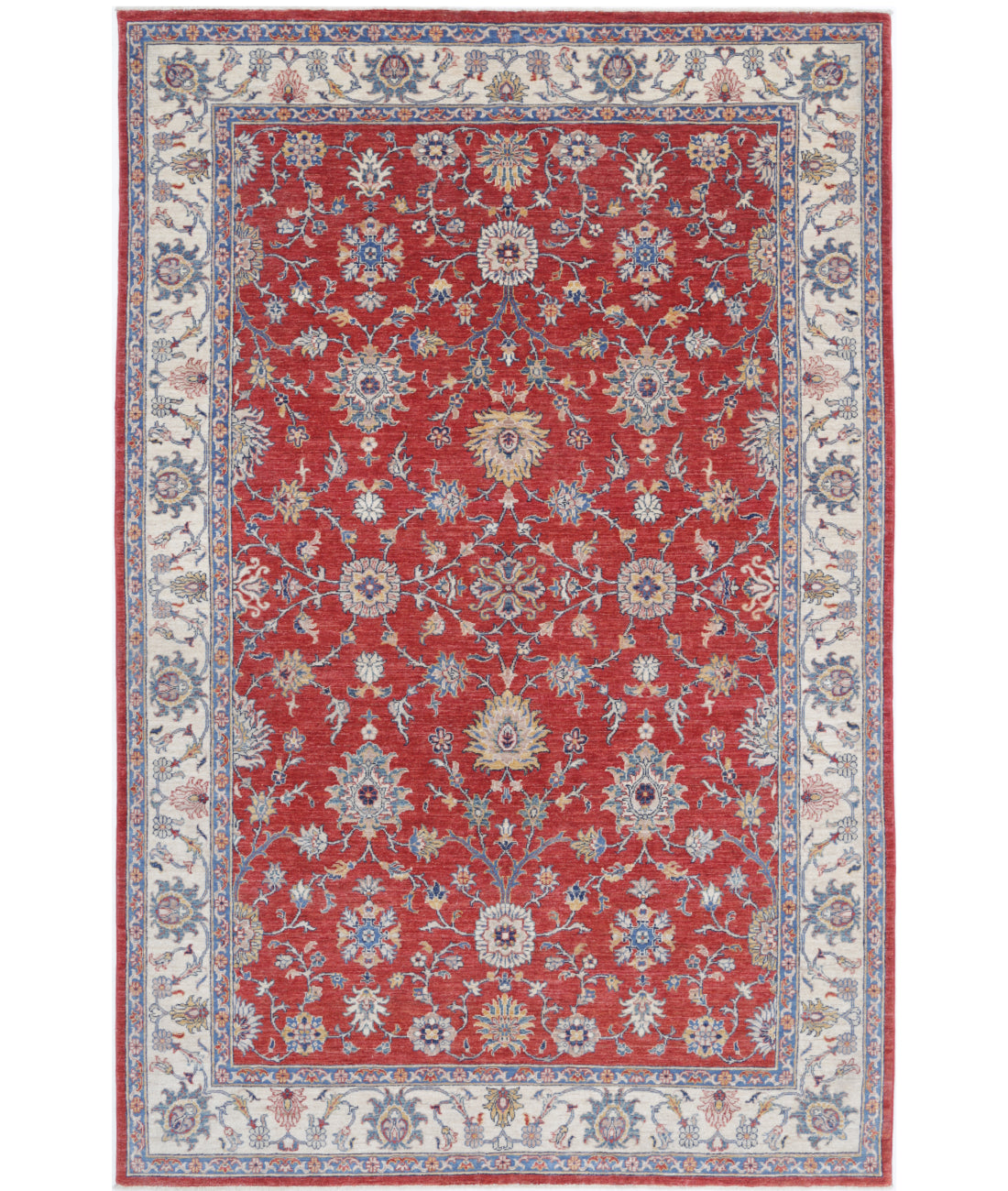 Hand Knotted Ziegler Farhan Wool Rug - 6&#39;5&#39;&#39; x 9&#39;9&#39;&#39; 6&#39;5&#39;&#39; x 9&#39;9&#39;&#39; (193 X 293) / Red / Ivory