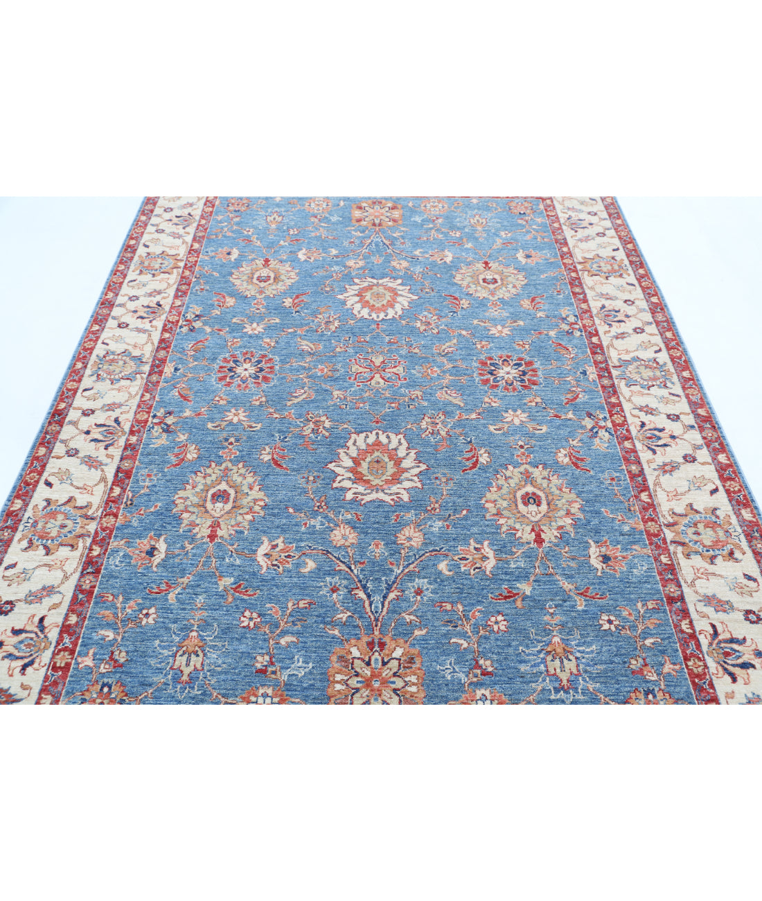 Hand Knotted Ziegler Farhan Wool Rug - 6'0'' x 8'3'' 6'0'' x 8'3'' (180 X 248) / Blue / Ivory