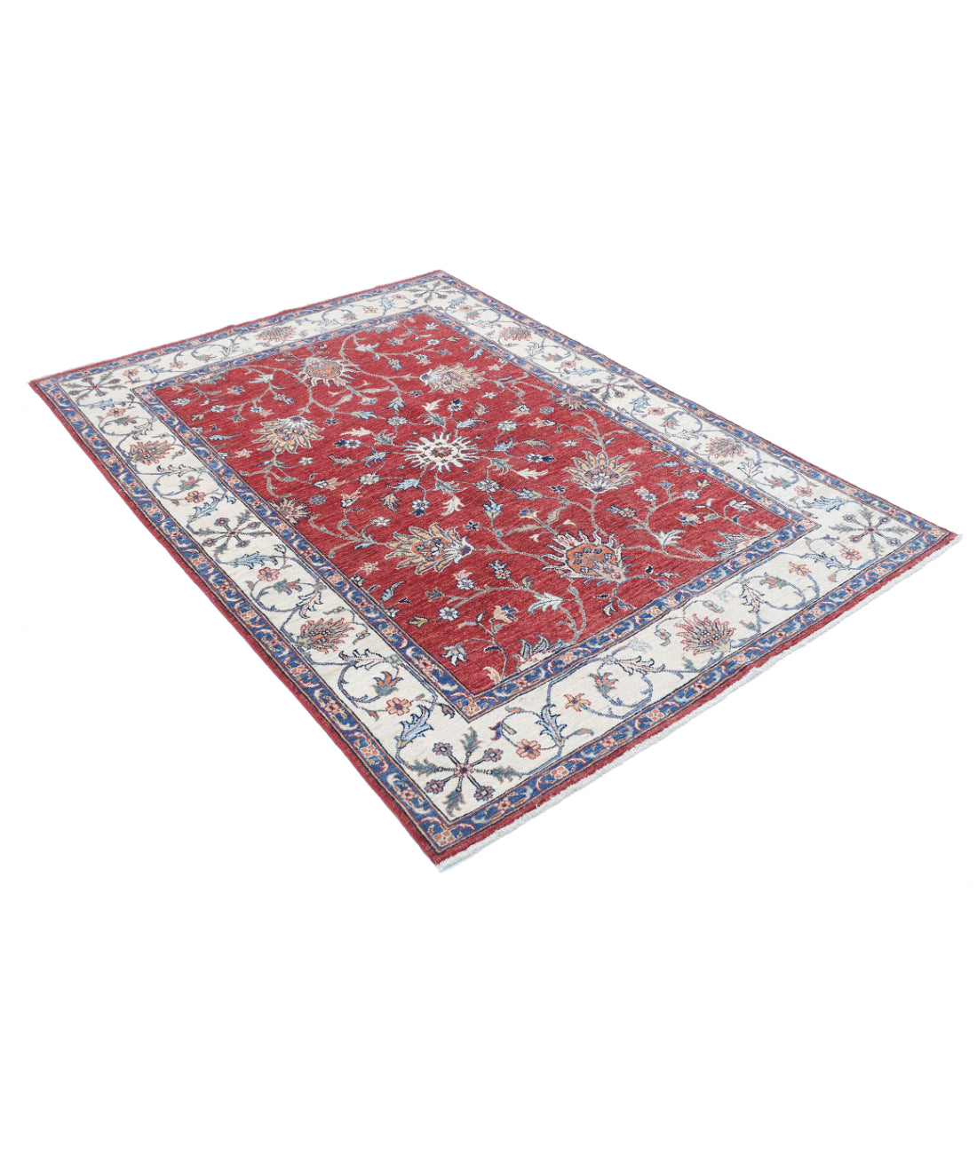 Hand Knotted Ziegler Farhan Wool Rug - 4'10'' x 6'9'' 4'10'' x 6'9'' (145 X 203) / Red / Ivory