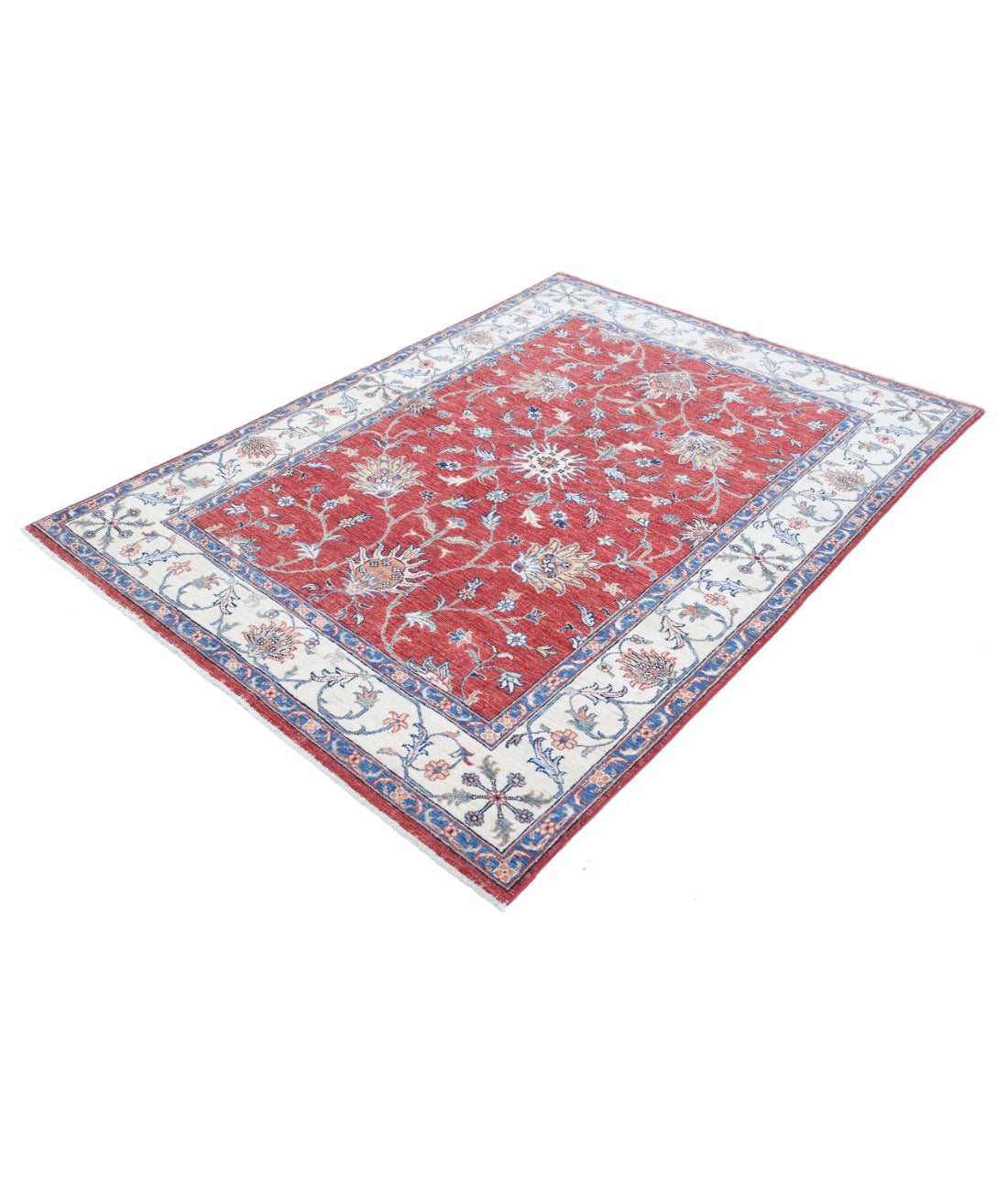 Hand Knotted Ziegler Farhan Wool Rug - 4'10'' x 6'9'' 4'10'' x 6'9'' (145 X 203) / Red / Ivory