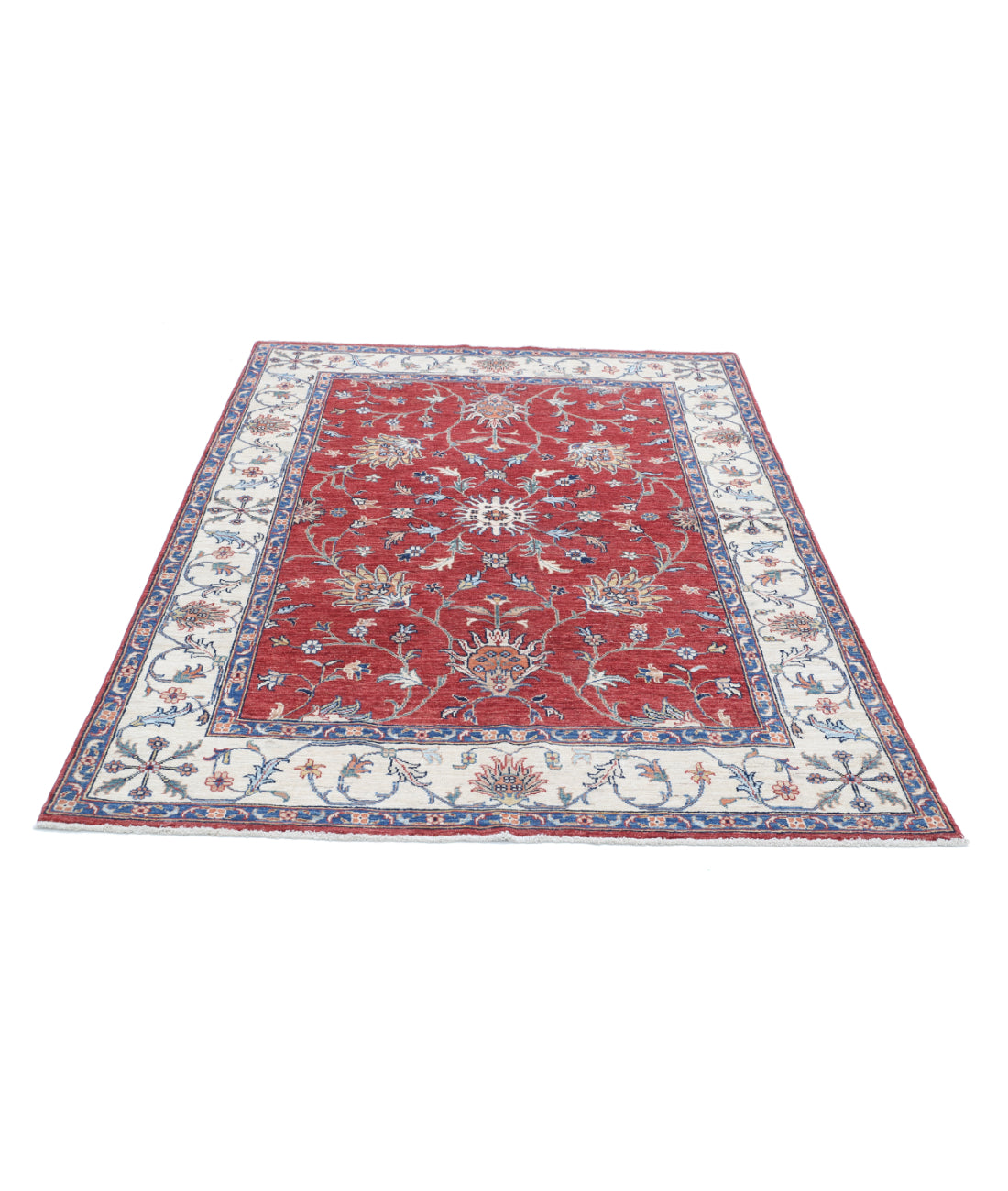 Hand Knotted Ziegler Farhan Wool Rug - 4'10'' x 6'9'' 4'10'' x 6'9'' (145 X 203) / Red / Ivory