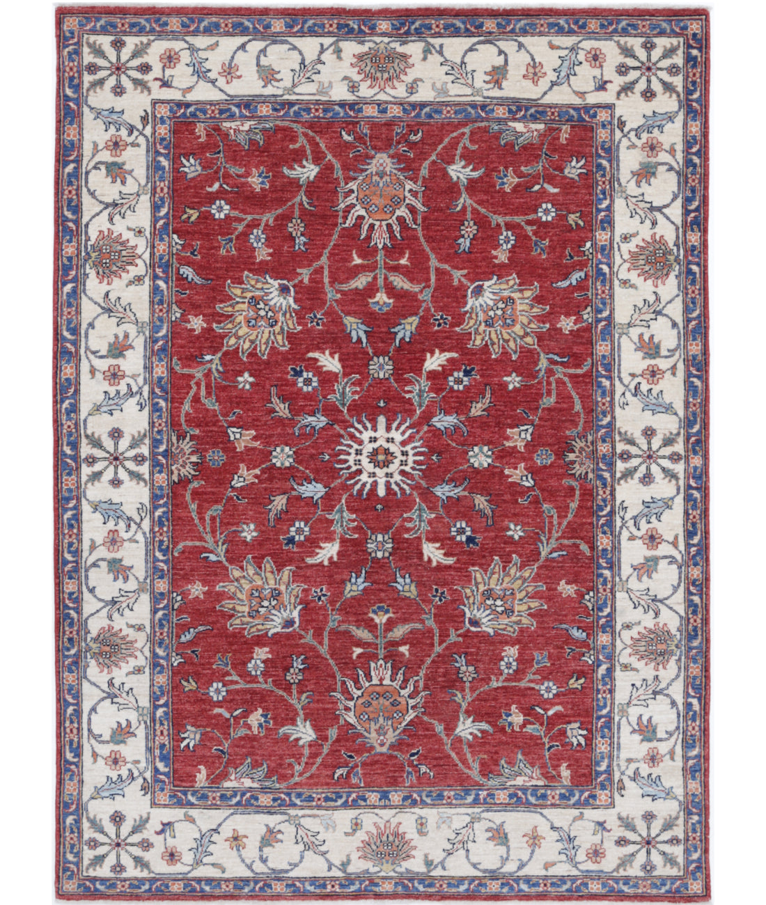 Hand Knotted Ziegler Farhan Wool Rug - 4&#39;10&#39;&#39; x 6&#39;9&#39;&#39; 4&#39;10&#39;&#39; x 6&#39;9&#39;&#39; (145 X 203) / Red / Ivory