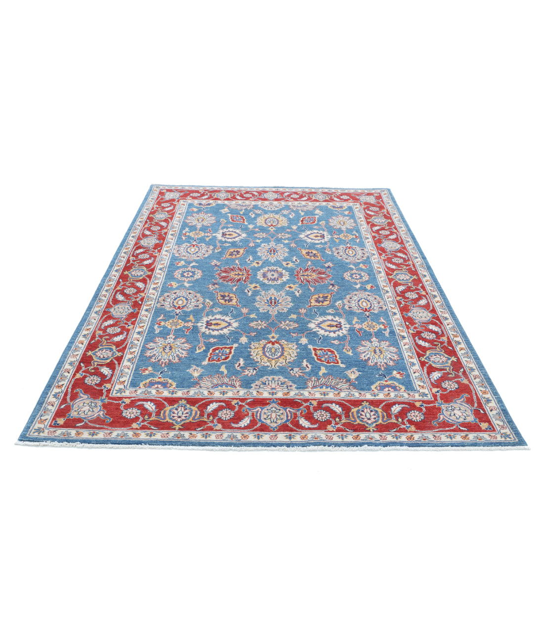 Hand Knotted Ziegler Farhan Wool Rug - 5'4'' x 7'10'' 5'4'' x 7'10'' (160 X 235) / Blue / Red