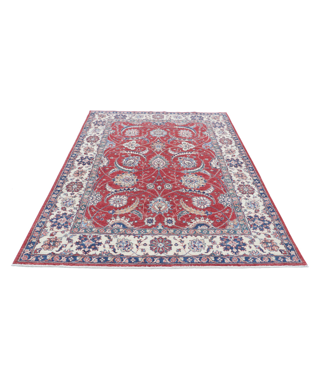 Hand Knotted Ziegler Farhan Wool Rug - 5'4'' x 8'0'' 5'4'' x 8'0'' (160 X 240) / Red / Ivory