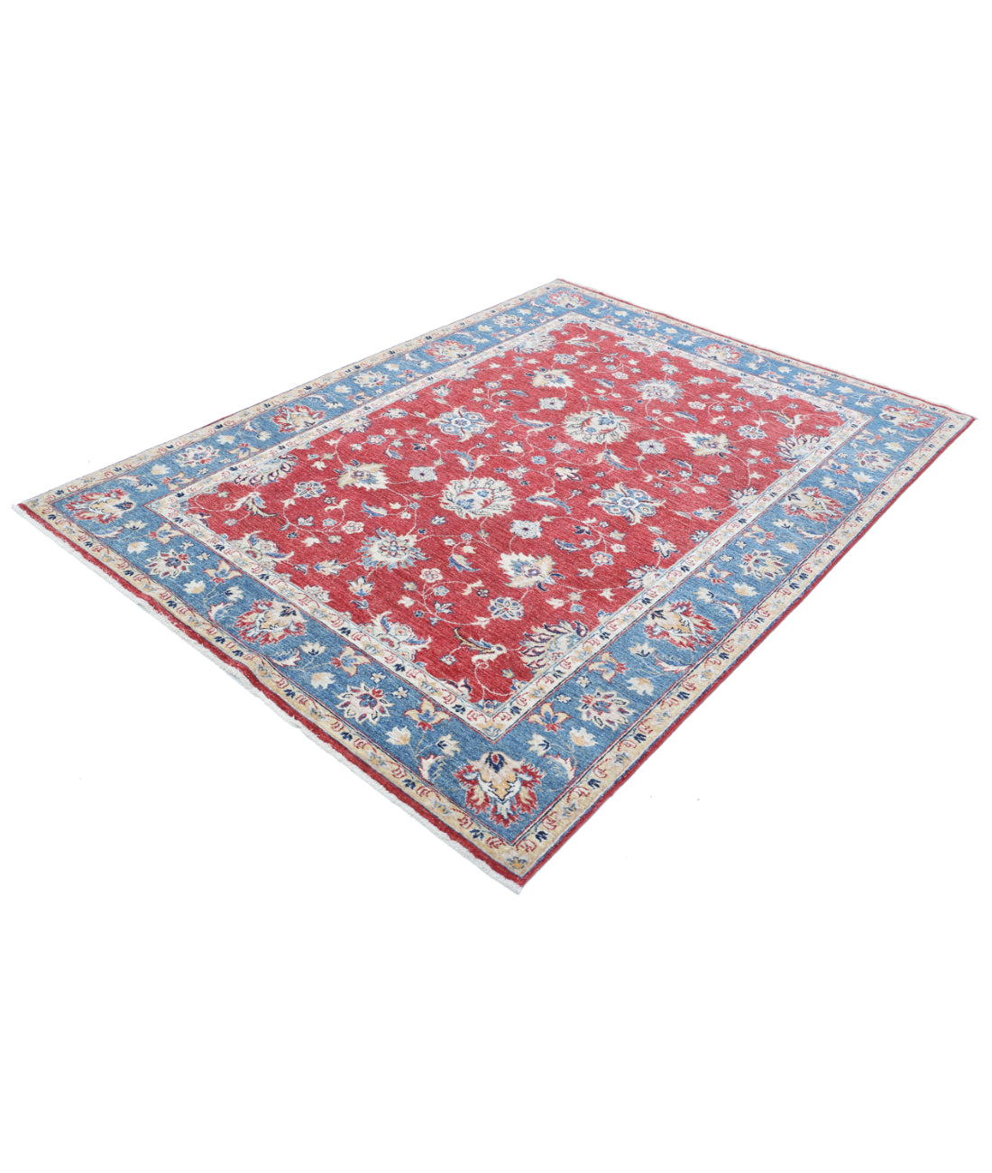 Hand Knotted Ziegler Farhan Wool Rug - 5'6'' x 7'6'' 5'6'' x 7'6'' (165 X 225) / Red / Blue