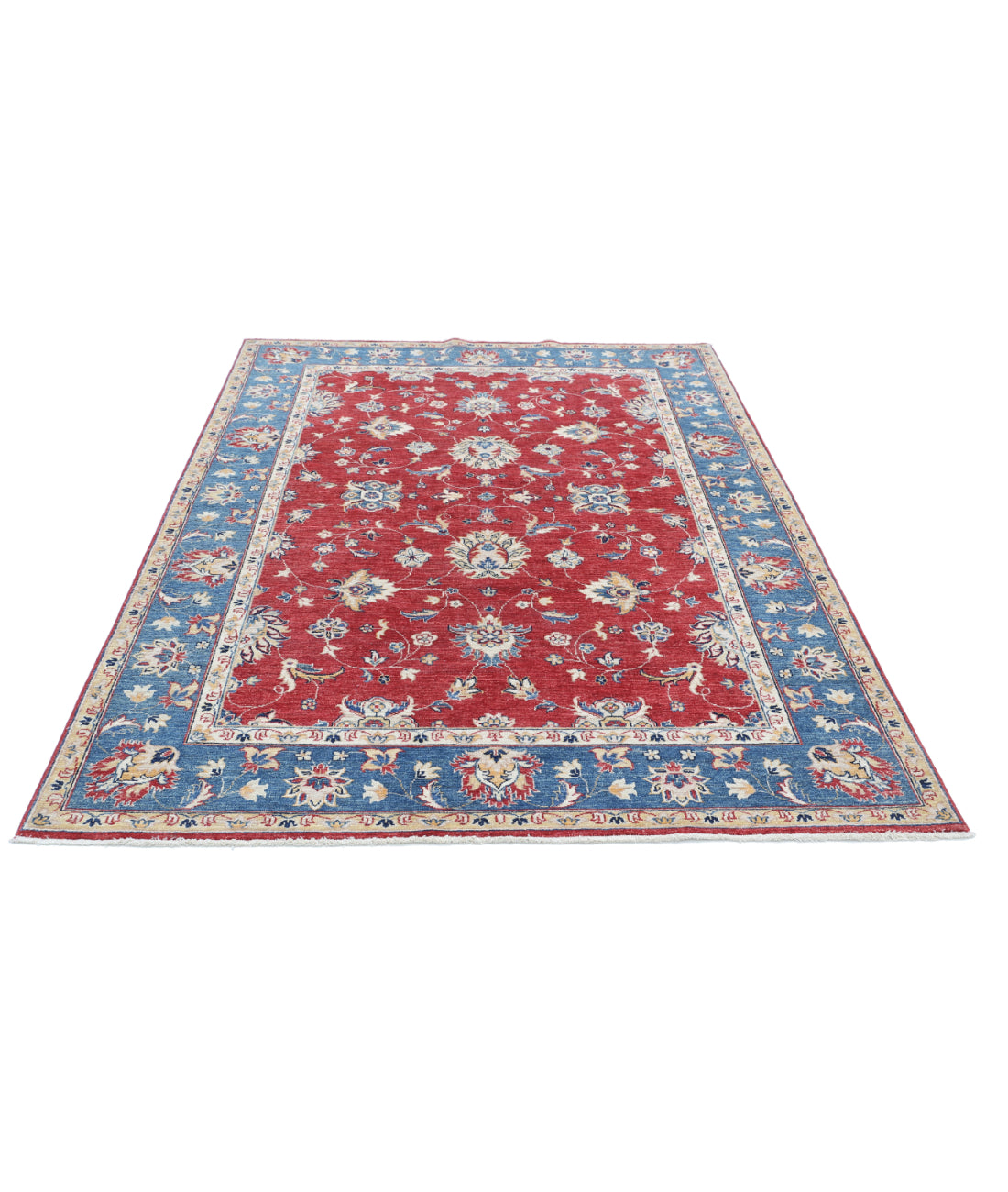 Hand Knotted Ziegler Farhan Wool Rug - 5'6'' x 7'6'' 5'6'' x 7'6'' (165 X 225) / Red / Blue