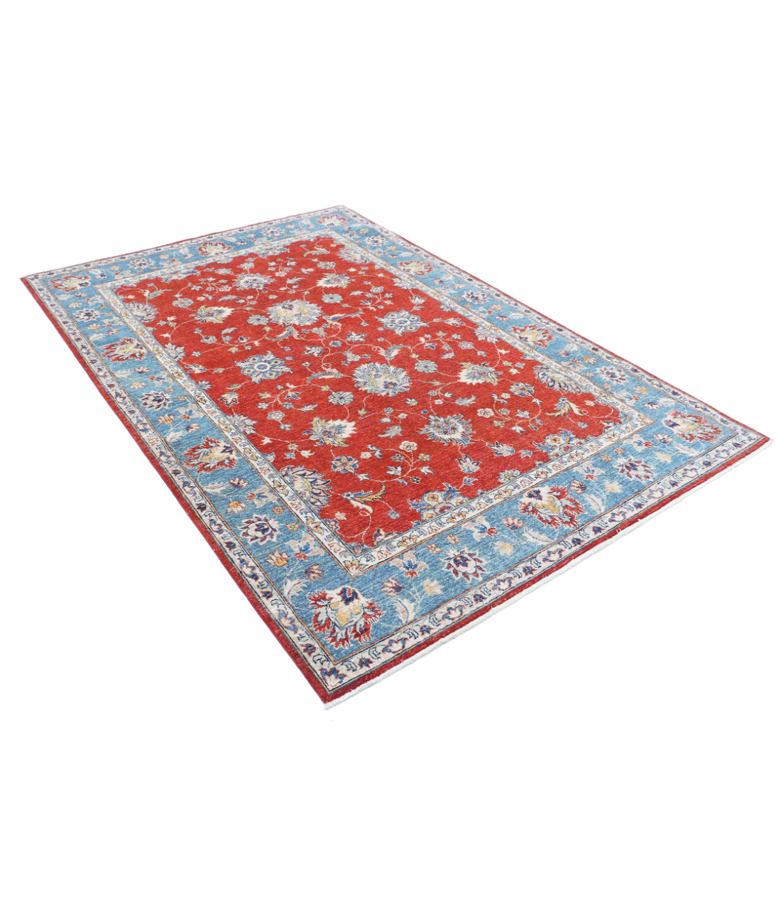 Hand Knotted Ziegler Farhan Wool Rug - 5'5'' x 7'10'' 5'5'' x 7'10'' (163 X 235) / Red / Blue