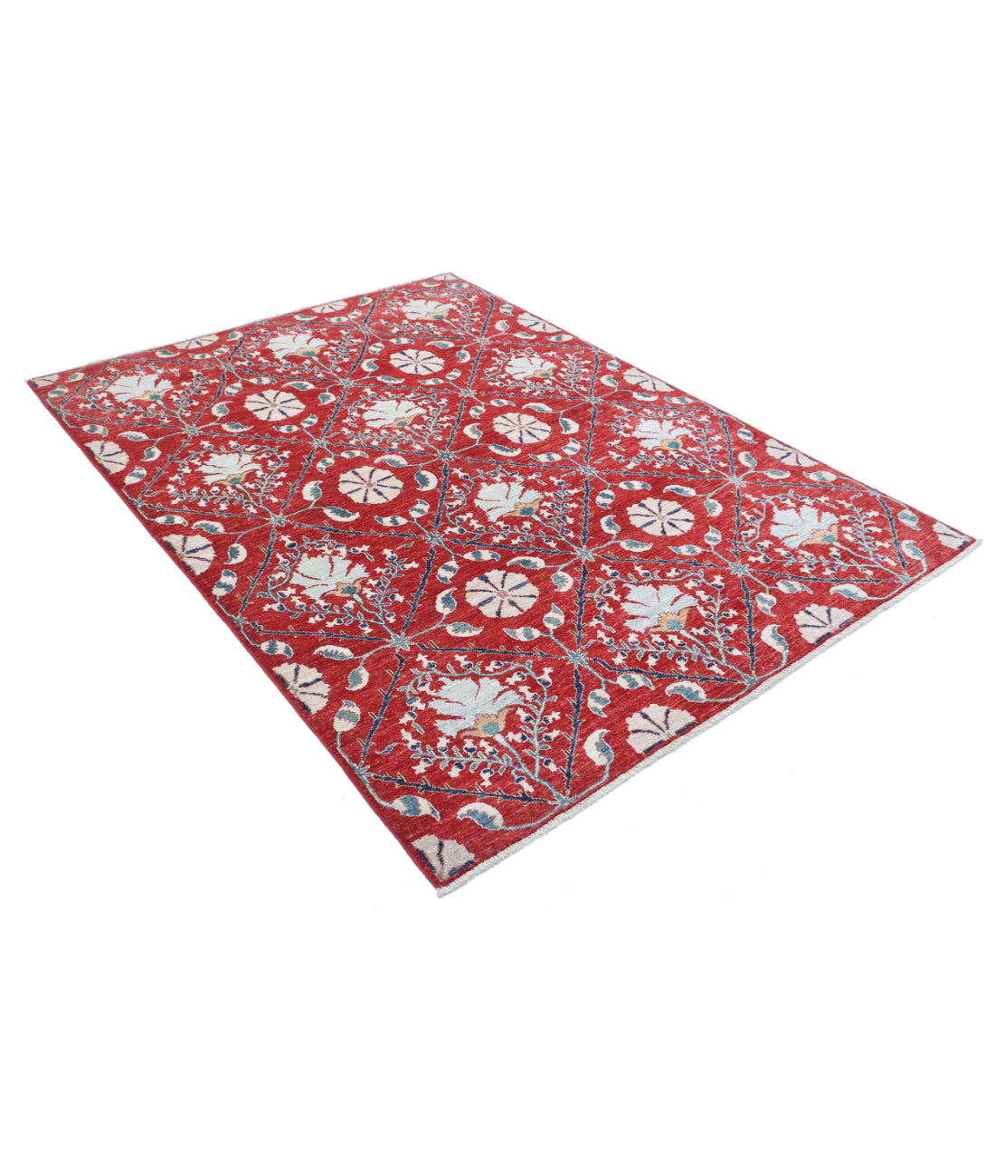 Hand Knotted Artemix Wool Rug - 5'6'' x 7'6'' 5'6'' x 7'6'' (165 X 225) / Red / Ivory