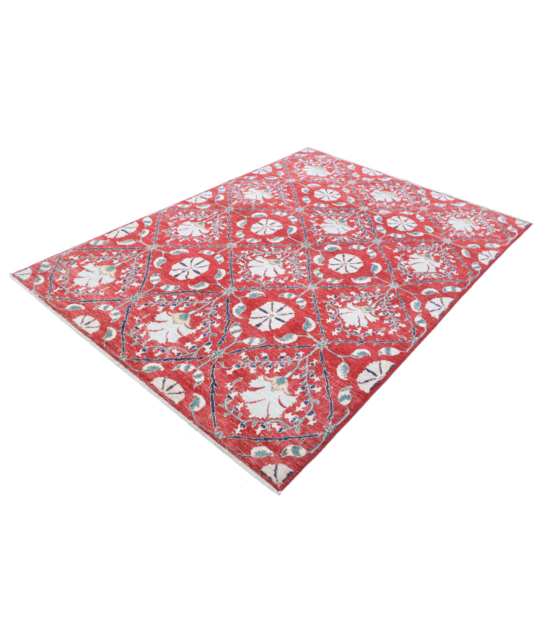 Hand Knotted Artemix Wool Rug - 5'6'' x 7'6'' 5'6'' x 7'6'' (165 X 225) / Red / Ivory