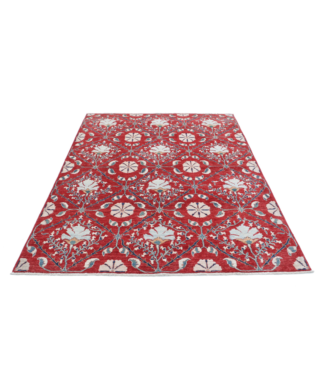 Hand Knotted Artemix Wool Rug - 5'6'' x 7'6'' 5'6'' x 7'6'' (165 X 225) / Red / Ivory