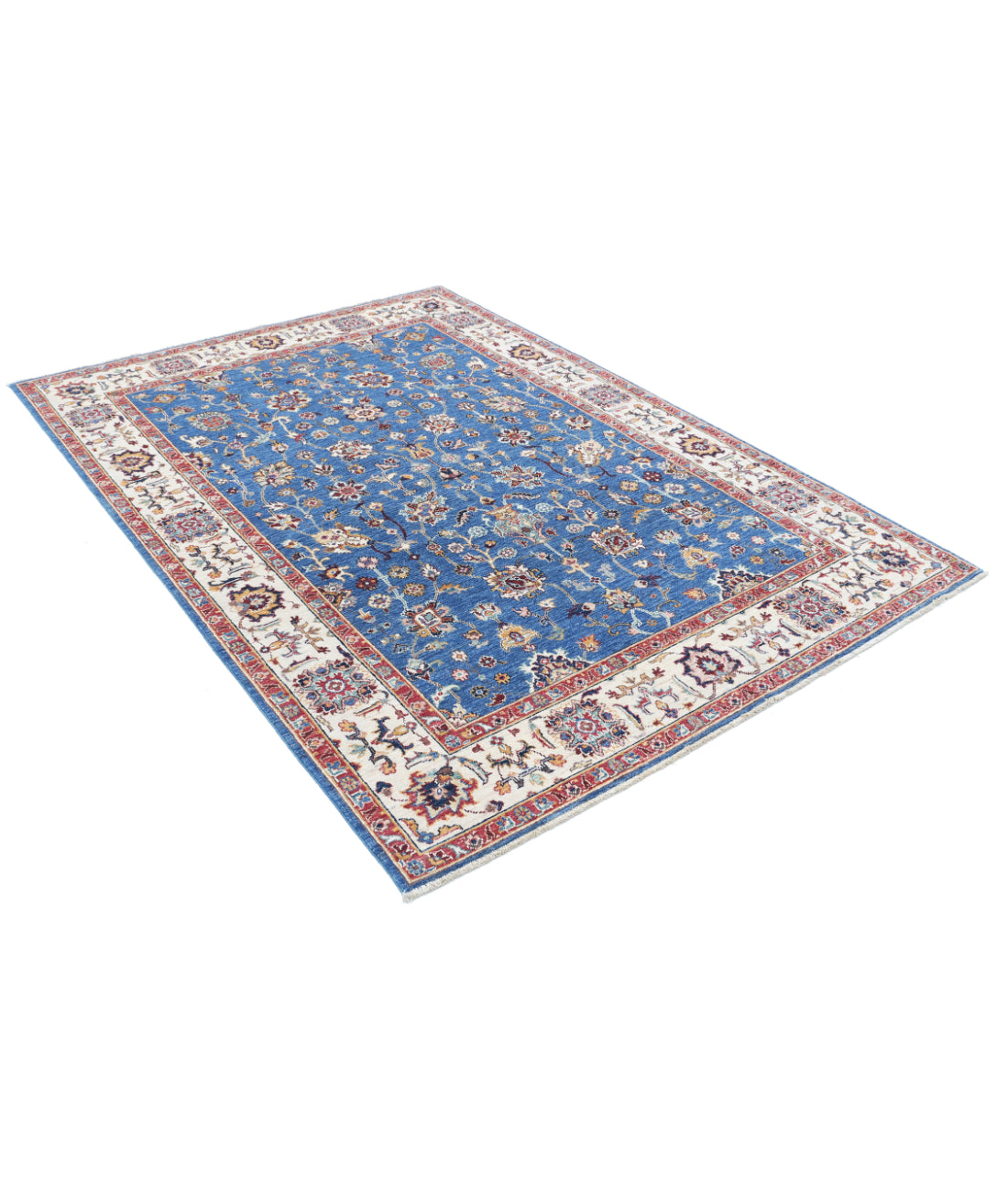 Hand Knotted Ziegler Farhan Wool Rug - 5'6'' x 7'9'' 5'6'' x 7'9'' (165 X 233) / Blue / Ivory