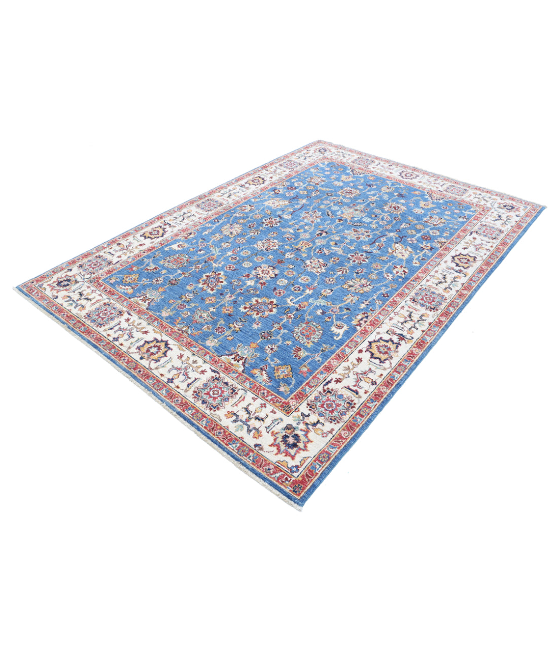 Hand Knotted Ziegler Farhan Wool Rug - 5'6'' x 7'9'' 5'6'' x 7'9'' (165 X 233) / Blue / Ivory