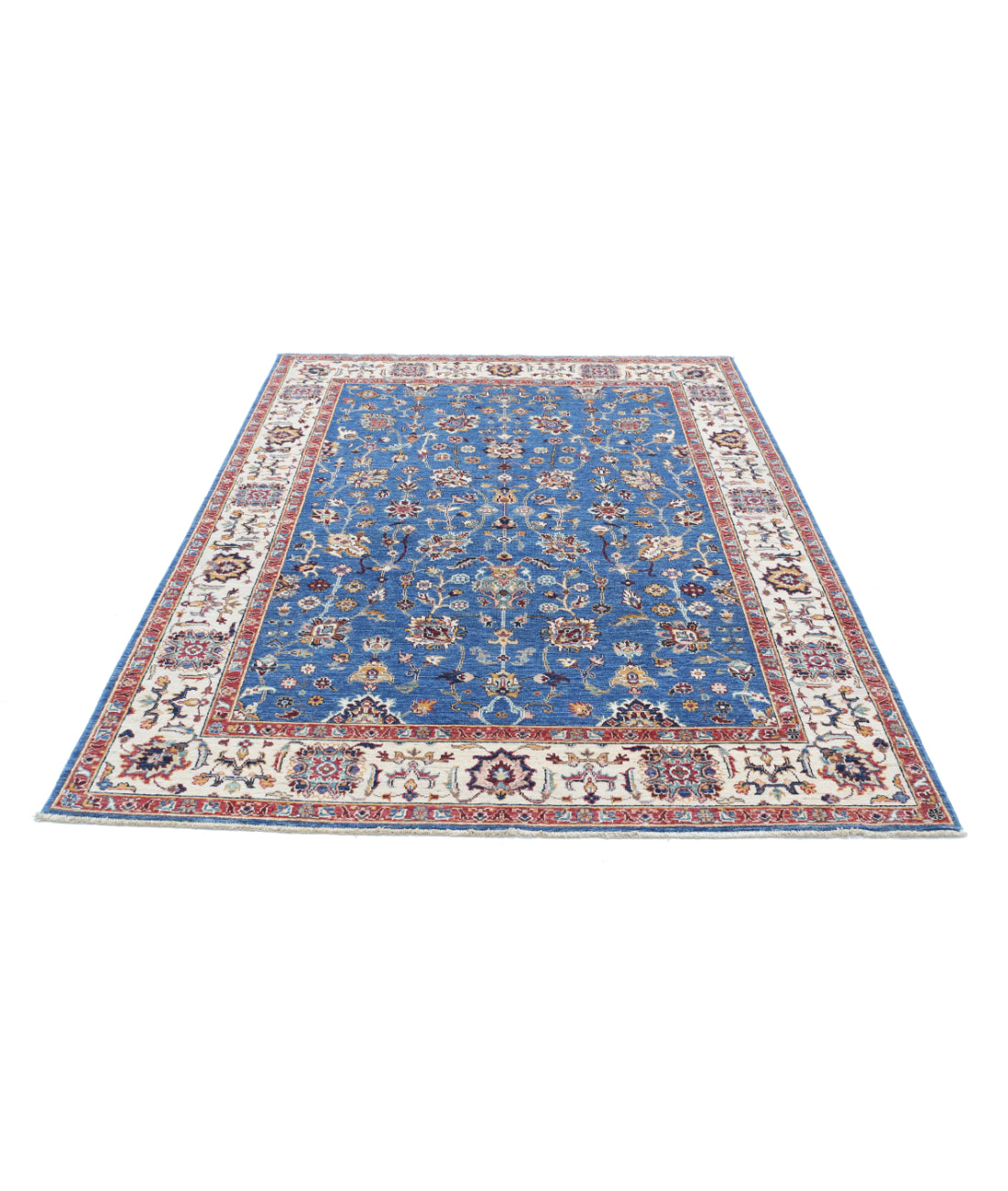 Hand Knotted Ziegler Farhan Wool Rug - 5'6'' x 7'9'' 5'6'' x 7'9'' (165 X 233) / Blue / Ivory