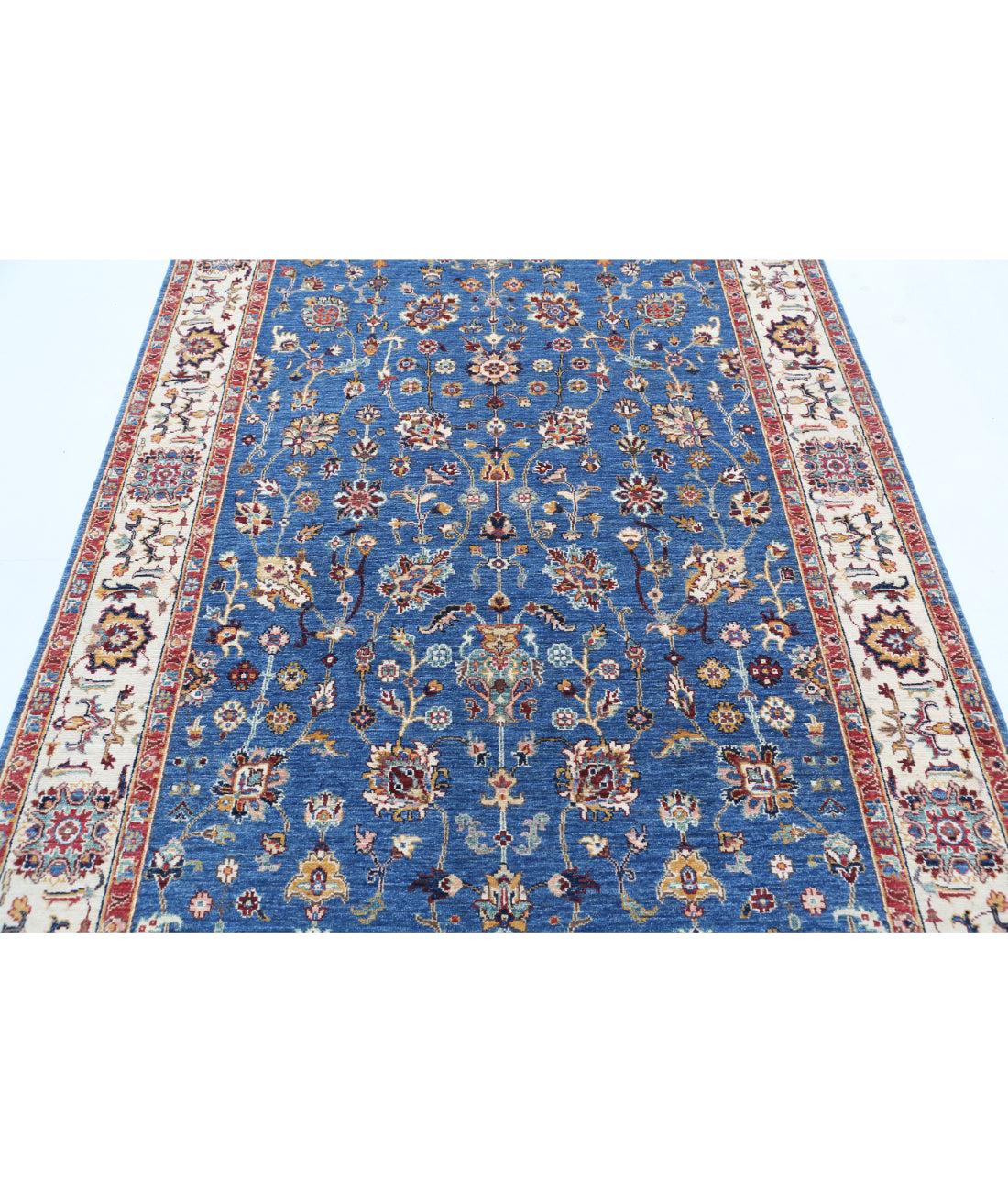 Hand Knotted Ziegler Farhan Wool Rug - 5'6'' x 7'9'' 5'6'' x 7'9'' (165 X 233) / Blue / Ivory
