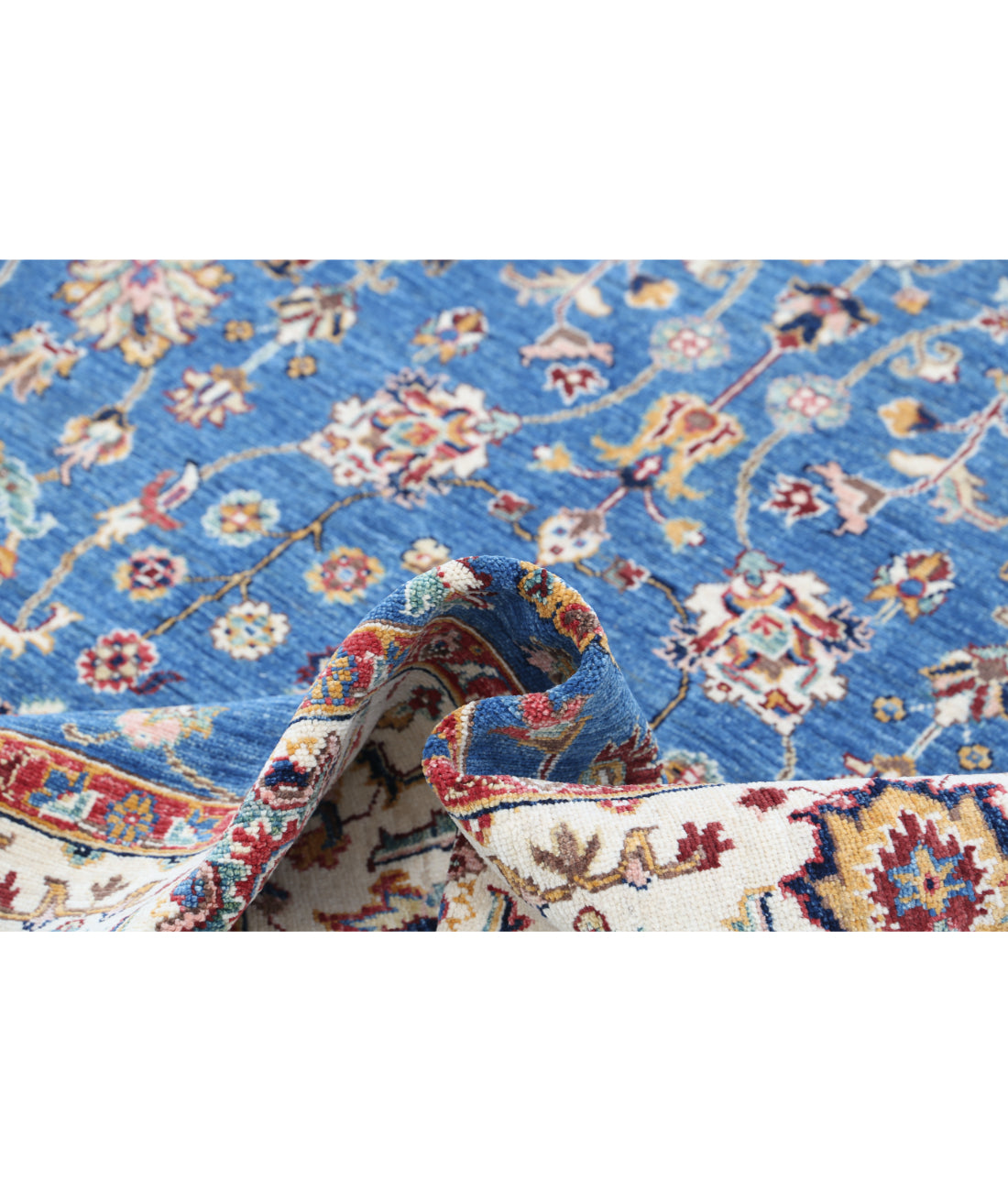 Hand Knotted Ziegler Farhan Wool Rug - 5'6'' x 7'9'' 5'6'' x 7'9'' (165 X 233) / Blue / Ivory