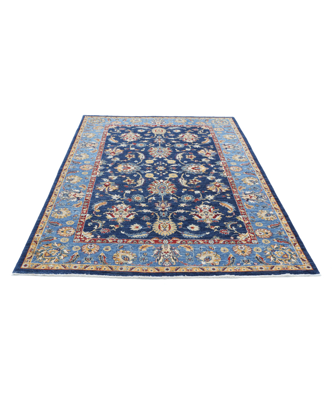 Hand Knotted Ziegler Farhan Wool Rug - 5'8'' x 7'10'' 5'8'' x 7'10'' (170 X 235) / Blue / Gold