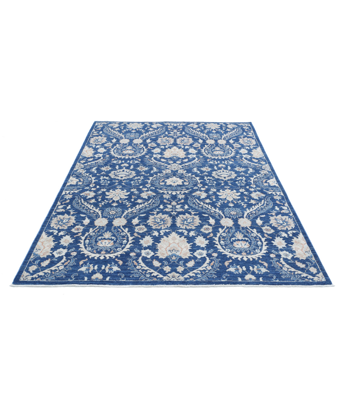 Hand Knotted Artemix Wool Rug - 5'7'' x 7'8'' 5'7'' x 7'8'' (168 X 230) / Blue / Ivory