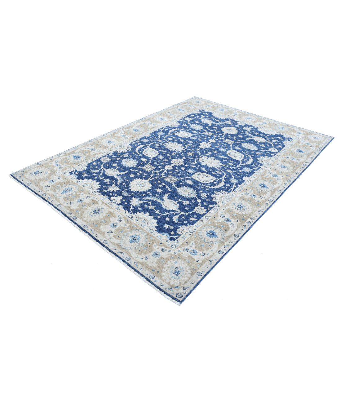Hand Knotted Ziegler Farhan Wool Rug - 5'6'' x 7'11'' 5'6'' x 7'11'' (165 X 238) / Blue / Taupe