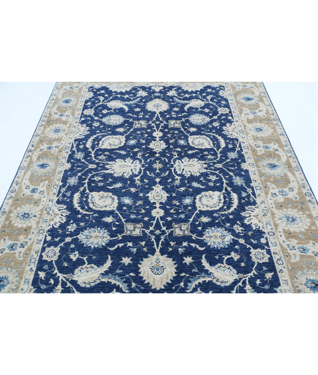 Hand Knotted Ziegler Farhan Wool Rug - 5'6'' x 7'11'' 5'6'' x 7'11'' (165 X 238) / Blue / Taupe