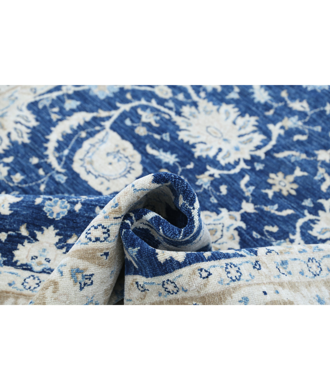 Hand Knotted Ziegler Farhan Wool Rug - 5'6'' x 7'11'' 5'6'' x 7'11'' (165 X 238) / Blue / Taupe