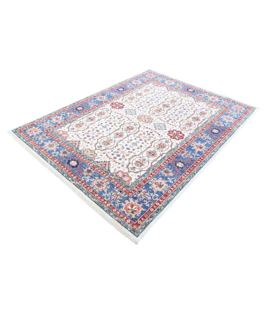 Hand Knotted Ziegler Farhan Wool Rug - 5'6'' x 7'6'' 5'6'' x 7'6'' (165 X 225) / Ivory / Blue