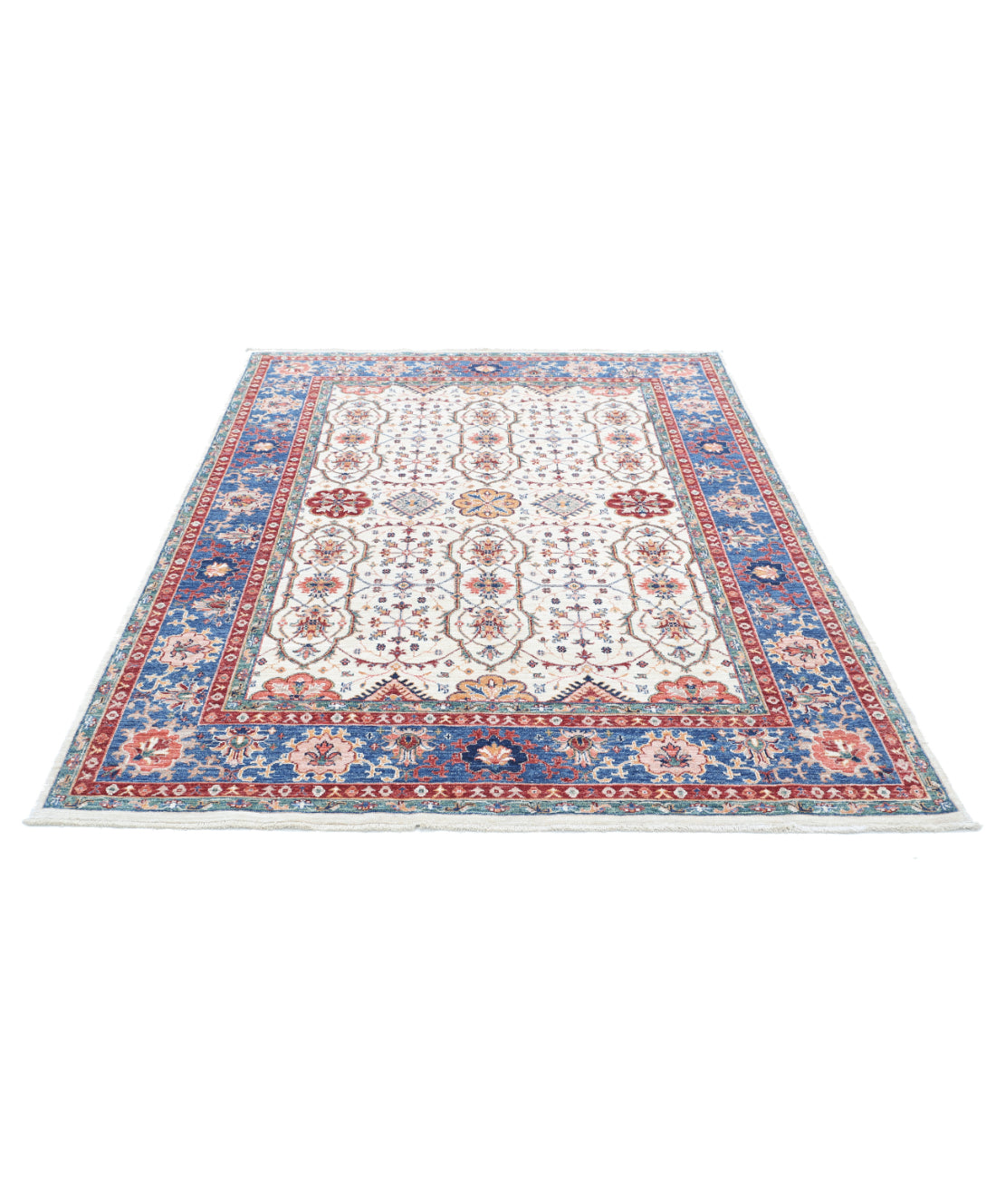 Hand Knotted Ziegler Farhan Wool Rug - 5'6'' x 7'6'' 5'6'' x 7'6'' (165 X 225) / Ivory / Blue