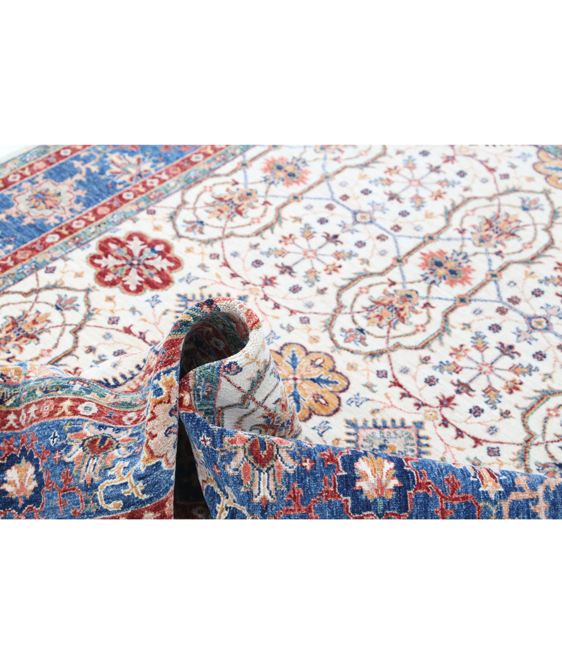 Hand Knotted Ziegler Farhan Wool Rug - 5'6'' x 7'6'' 5'6'' x 7'6'' (165 X 225) / Ivory / Blue