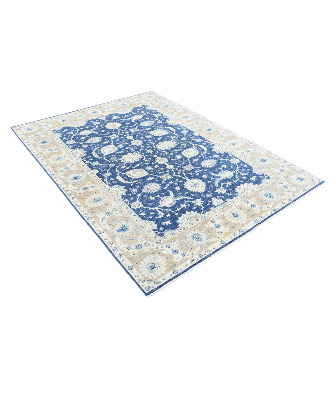 Hand Knotted Ziegler Farhan Wool Rug - 5'8'' x 7'6'' 5'8'' x 7'6'' (170 X 225) / Blue / Taupe
