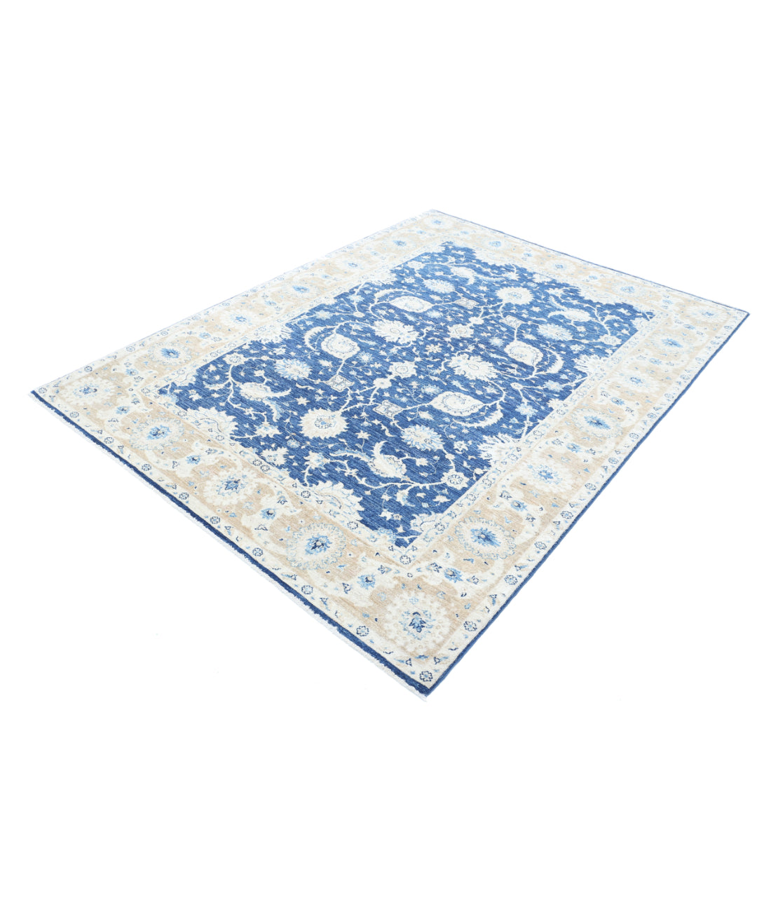 Hand Knotted Ziegler Farhan Wool Rug - 5'8'' x 7'6'' 5'8'' x 7'6'' (170 X 225) / Blue / Taupe