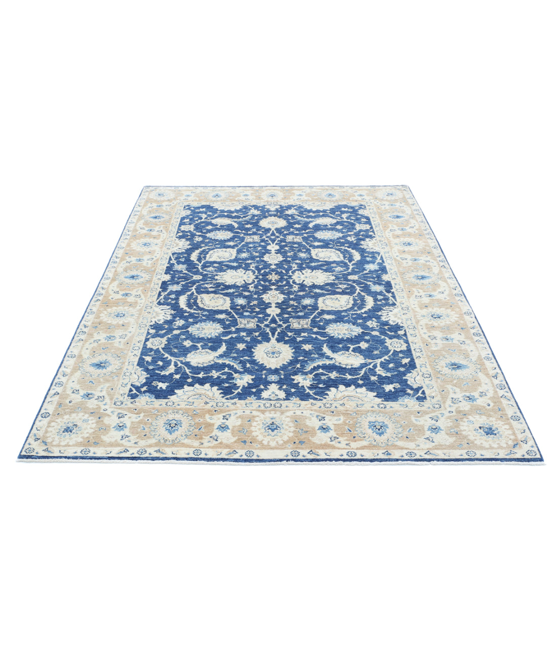 Hand Knotted Ziegler Farhan Wool Rug - 5'8'' x 7'6'' 5'8'' x 7'6'' (170 X 225) / Blue / Taupe