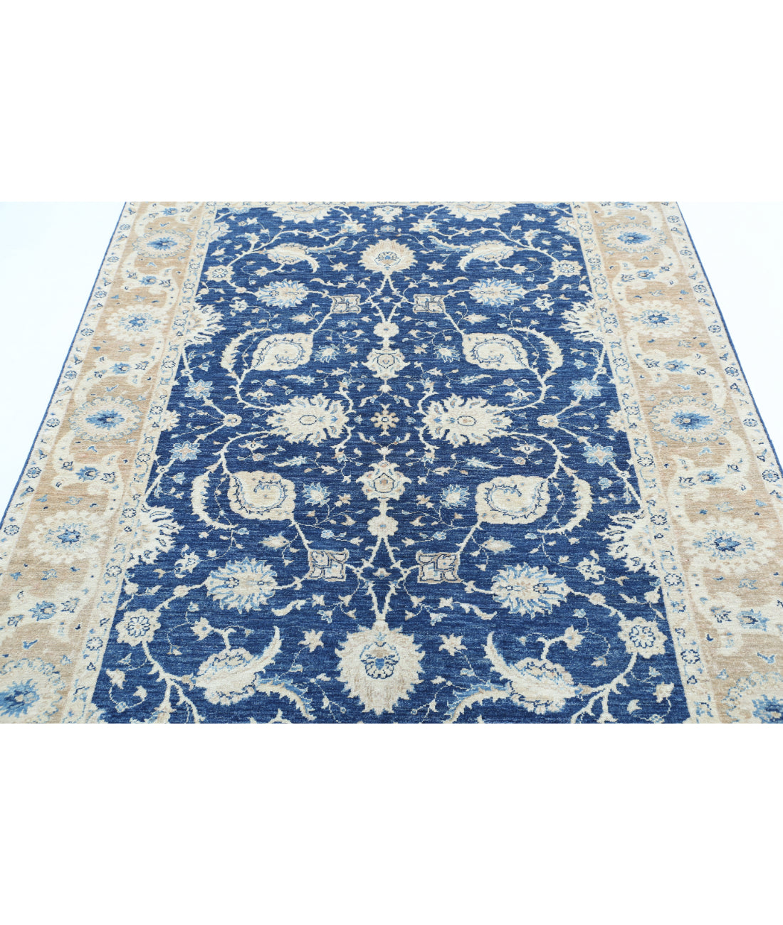 Hand Knotted Ziegler Farhan Wool Rug - 5'8'' x 7'6'' 5'8'' x 7'6'' (170 X 225) / Blue / Taupe