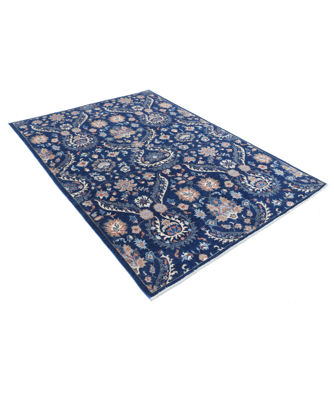 Hand Knotted Artemix Wool Rug - 5'4'' x 7'6'' 5'4'' x 7'6'' (160 X 225) / Blue / Ivory