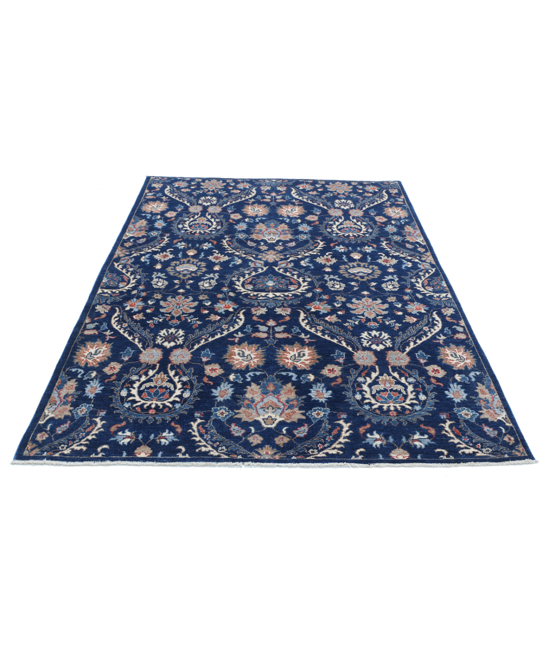 Hand Knotted Artemix Wool Rug - 5'4'' x 7'6'' 5'4'' x 7'6'' (160 X 225) / Blue / Ivory