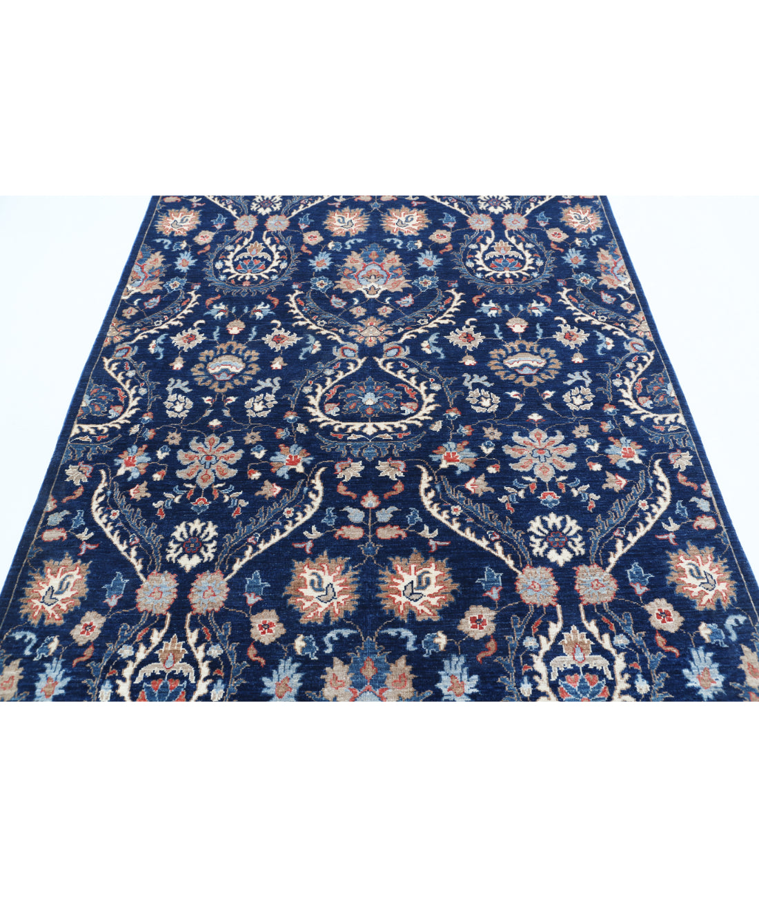 Hand Knotted Artemix Wool Rug - 5'4'' x 7'6'' 5'4'' x 7'6'' (160 X 225) / Blue / Ivory