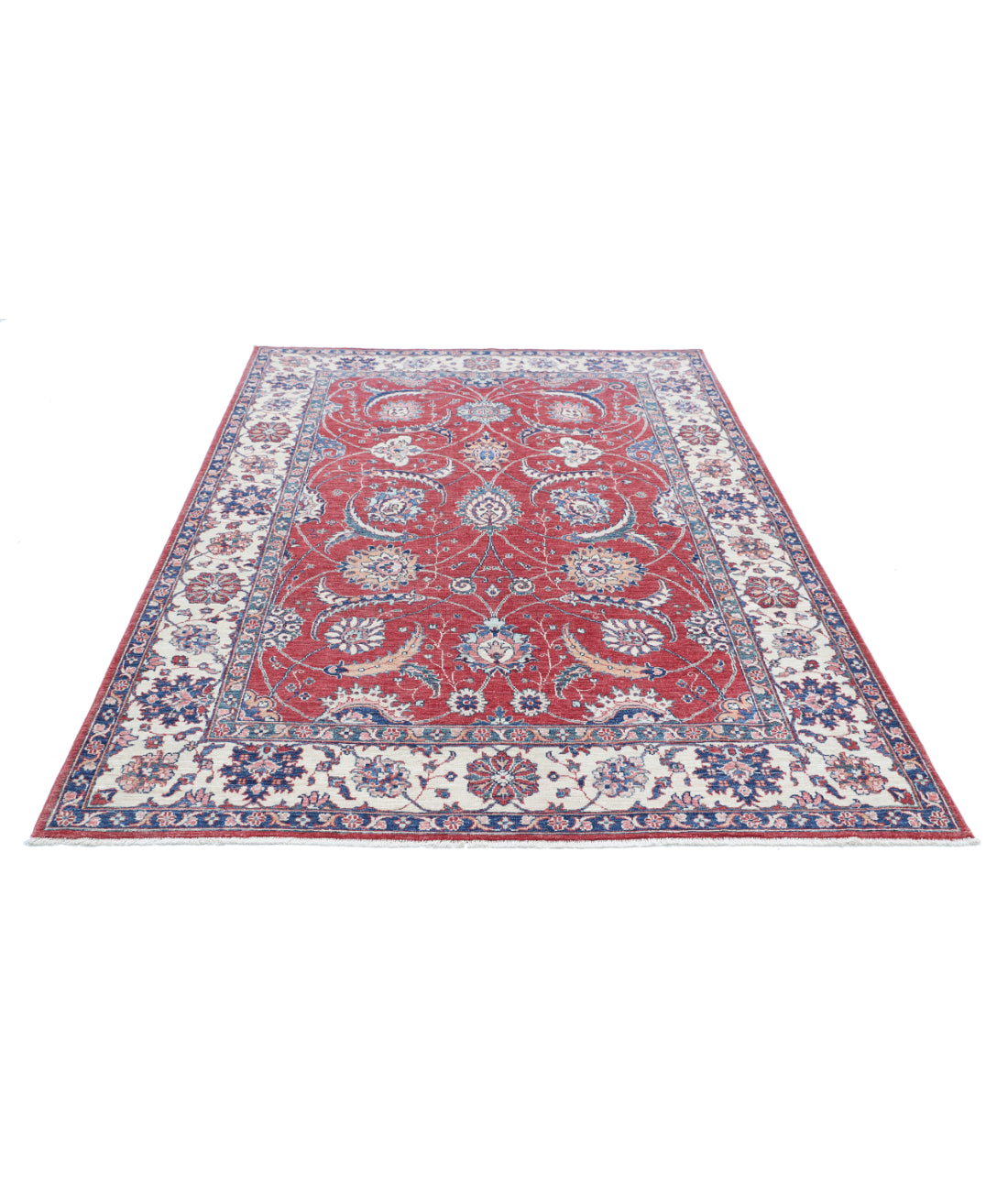 Hand Knotted Ziegler Farhan Wool Rug - 5'4'' x 8'0'' 5'4'' x 8'0'' (160 X 240) / Red / Ivory