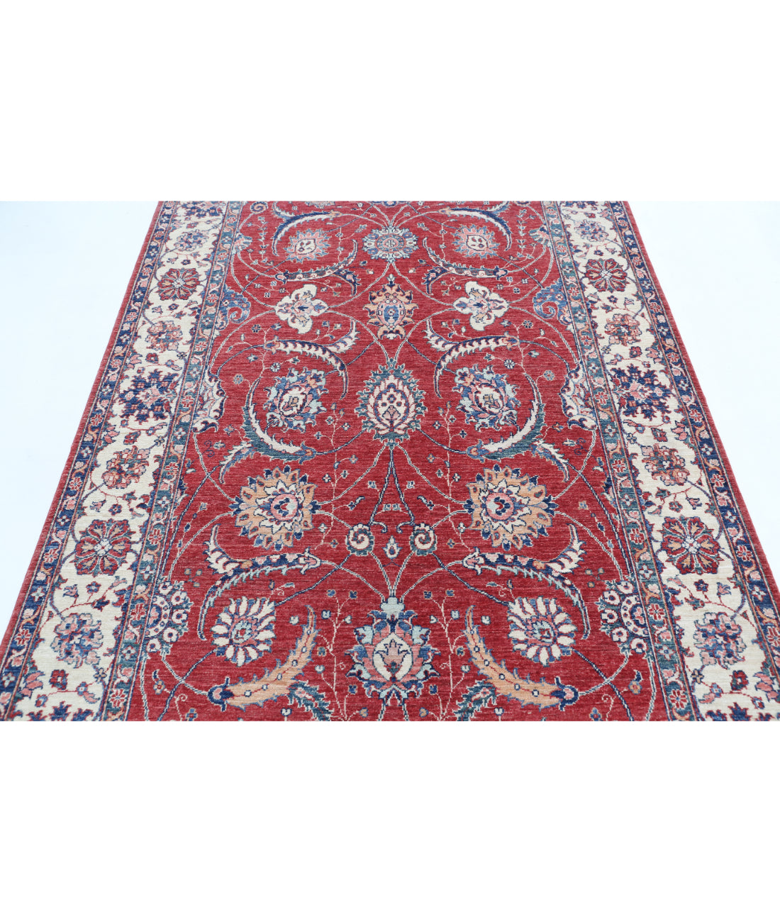 Hand Knotted Ziegler Farhan Wool Rug - 5'4'' x 8'0'' 5'4'' x 8'0'' (160 X 240) / Red / Ivory