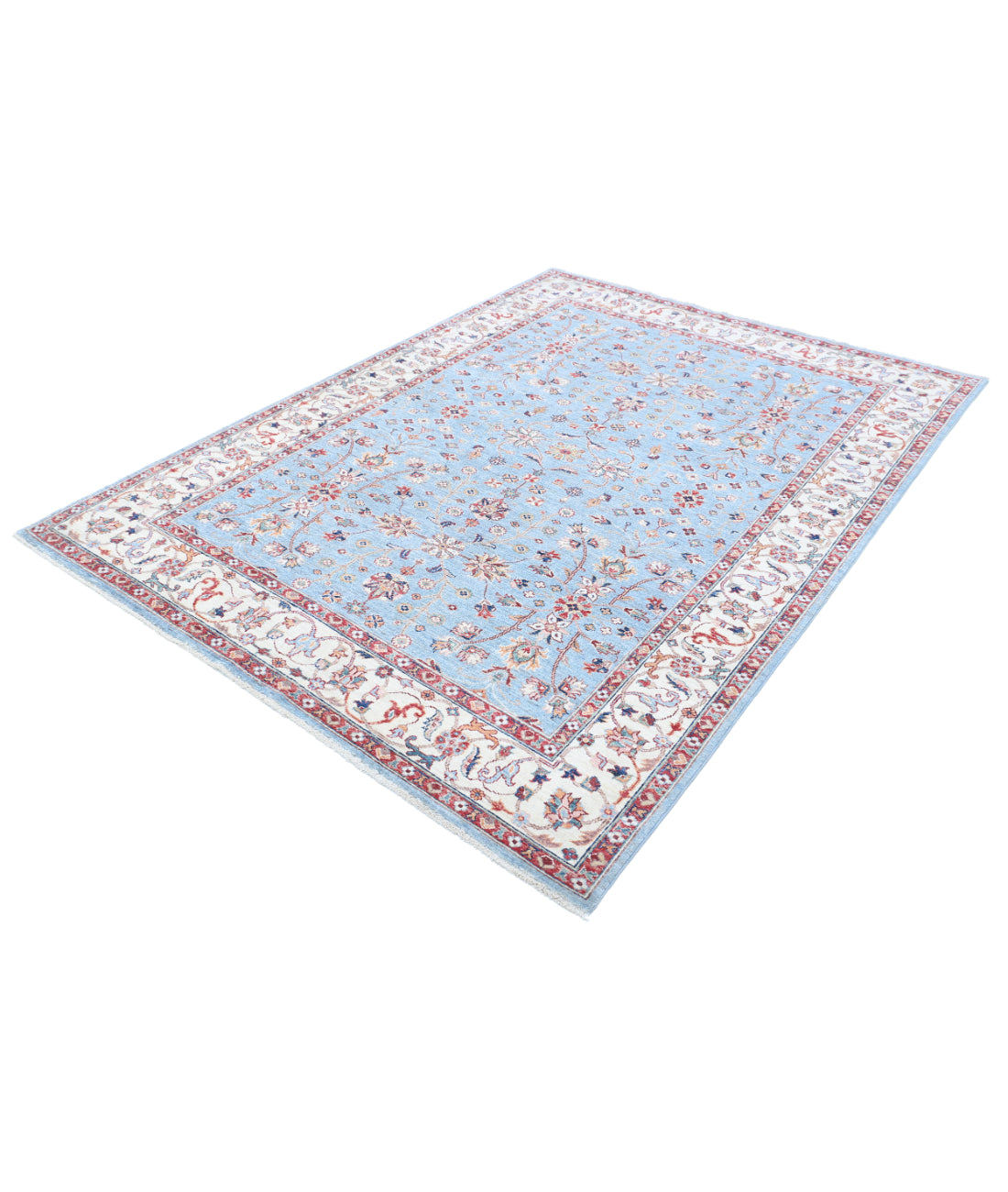 Hand Knotted Ziegler Farhan Wool Rug - 5'9'' x 7'9'' 5'9'' x 7'9'' (173 X 233) / Blue / Ivory