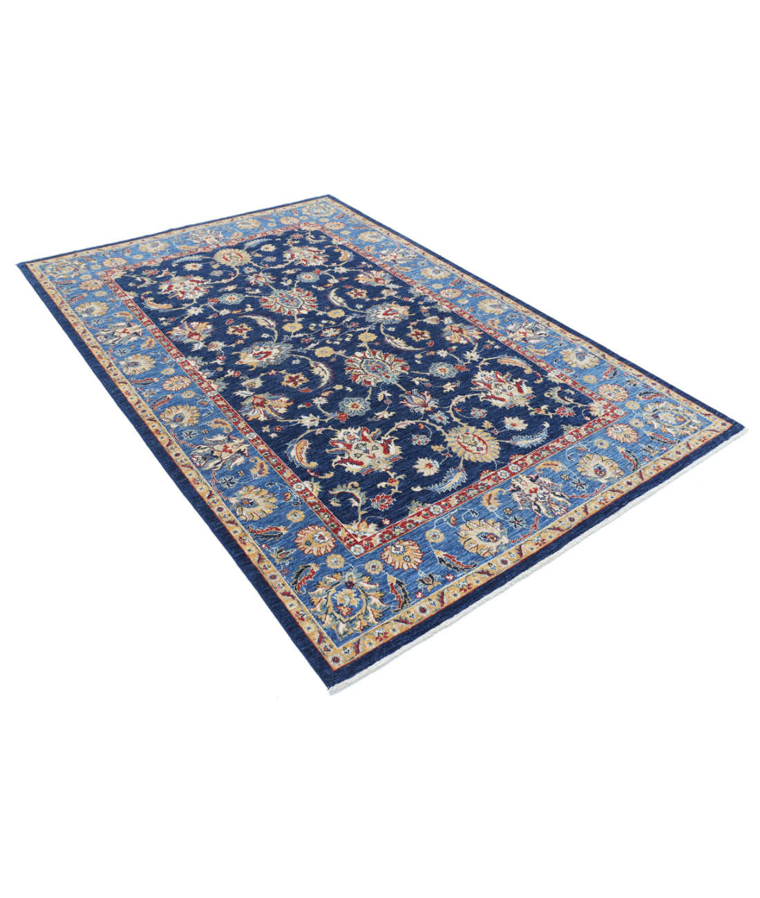 Hand Knotted Ziegler Farhan Wool Rug - 5'6'' x 8'1'' 5'6'' x 8'1'' (165 X 243) / Blue / Gold