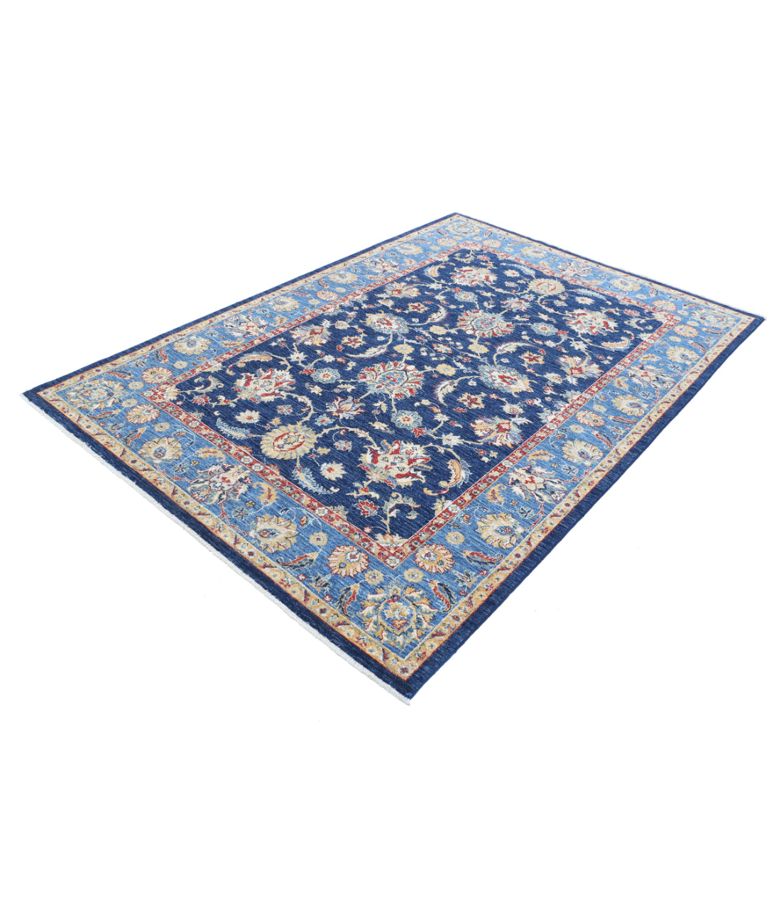 Hand Knotted Ziegler Farhan Wool Rug - 5'6'' x 8'1'' 5'6'' x 8'1'' (165 X 243) / Blue / Gold