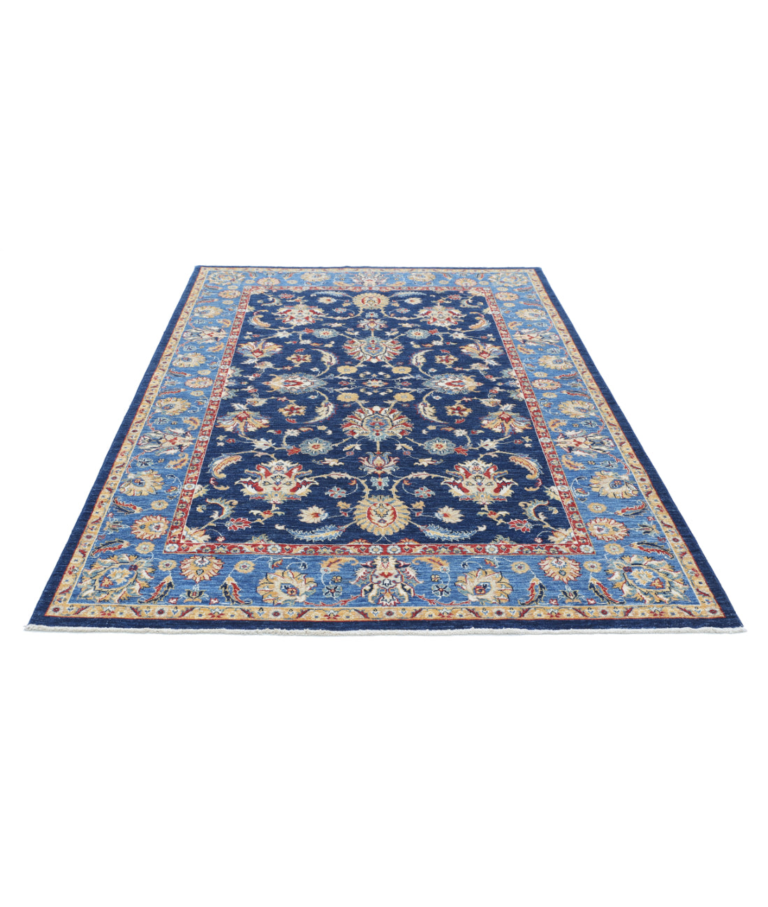 Hand Knotted Ziegler Farhan Wool Rug - 5'6'' x 8'1'' 5'6'' x 8'1'' (165 X 243) / Blue / Gold