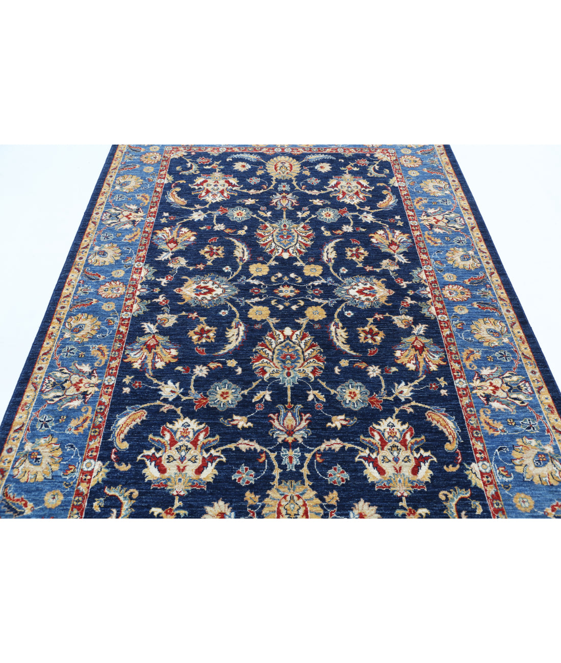 Hand Knotted Ziegler Farhan Wool Rug - 5'6'' x 8'1'' 5'6'' x 8'1'' (165 X 243) / Blue / Gold