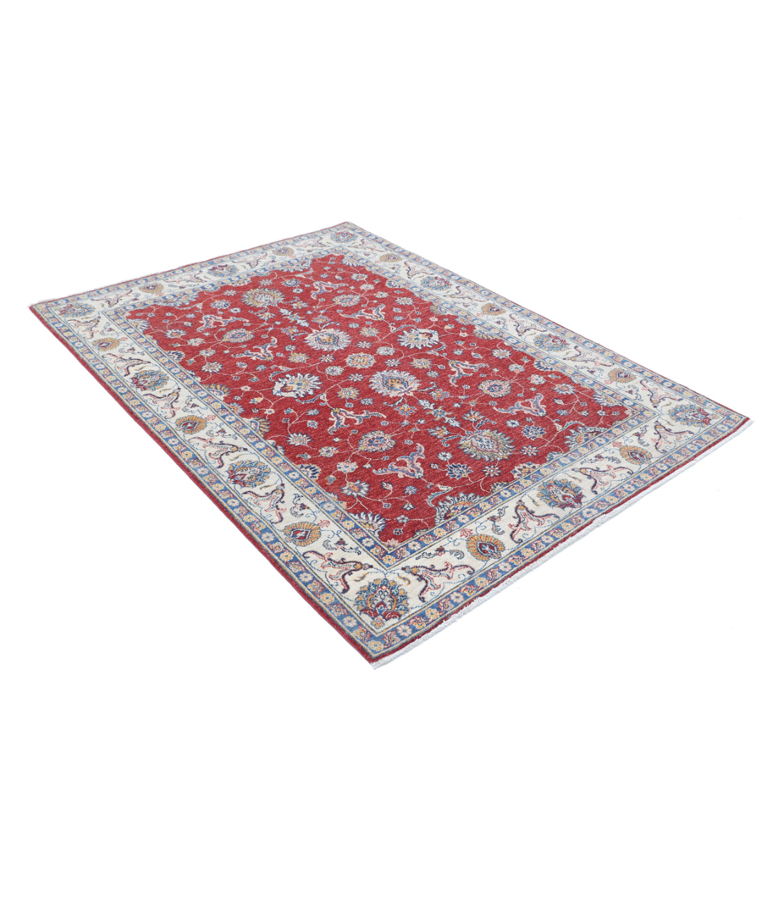 Hand Knotted Ziegler Farhan Wool Rug - 4'11'' x 6'7'' 4'11'' x 6'7'' (148 X 198) / Red / Ivory