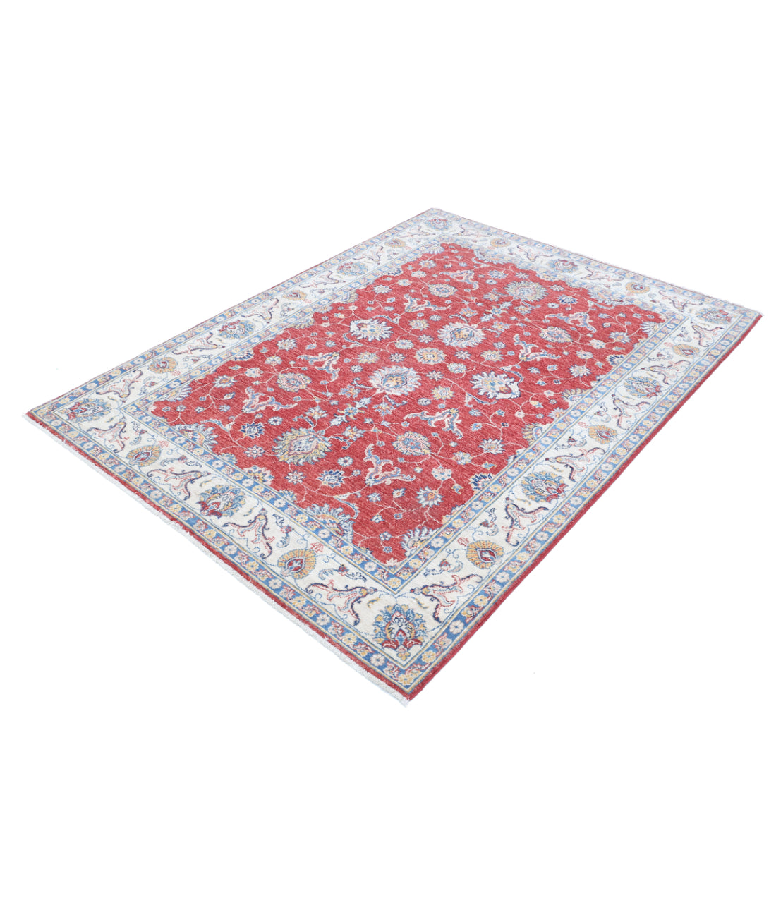Hand Knotted Ziegler Farhan Wool Rug - 4'11'' x 6'7'' 4'11'' x 6'7'' (148 X 198) / Red / Ivory
